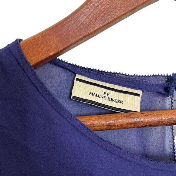 By Malene Birger Renias Sleeveless Pleated Keyhole Sheath Dress Blue Black Sz XS - Picture 6 of 8